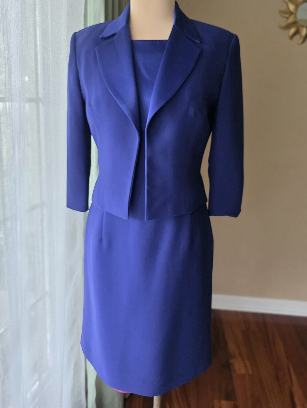 Vintage Lillie Rubin Alberto Makali Royal Blue Blazer Sheath Dress Suit Set 2